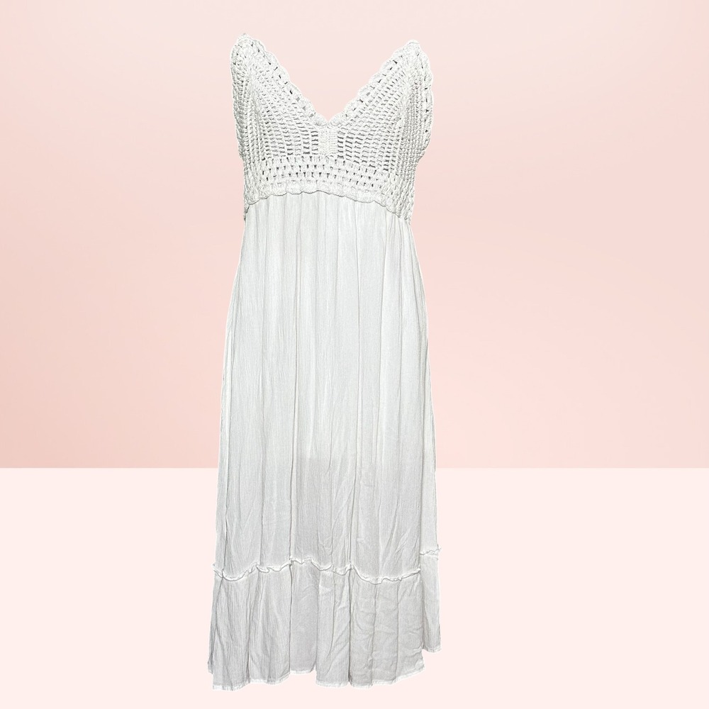 Indulge in Style Crochet Boho Festival Maxi Dress Coquette‎ Cottagecore XL White